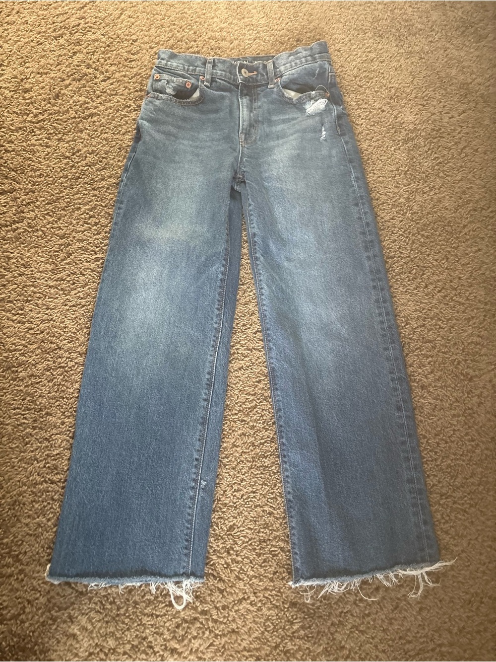 American Eagle Outfitters Blue Straight-Leg Raw Hem Jeans